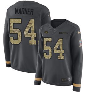 49ers #54 Fred Warner Anthracite Salute to Service Women's Stitched NFL Limited Therma Long Sleeve Jersey