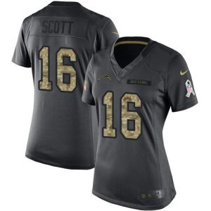 cheap Chargers #16 J.K. Scott Black Women's Stitched NFL Limited 2016 Salute to Service Jersey