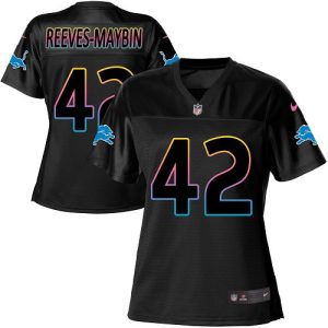 Lions #42 Jalen Reeves-Maybin Black Women's NFL Fashion Game Jersey