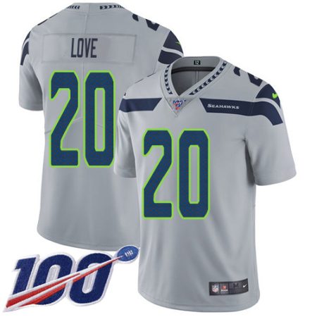 cheap Seahawks #20 Julian Love Grey Alternate Men's Stitched NFL 100th Season Vapor Untouchable Limited Jersey