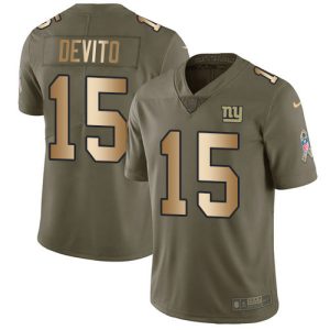 Giants #15 Tommy DeVito Olive/Gold Youth Stitched NFL Limited 2017 Salute To Service Jersey