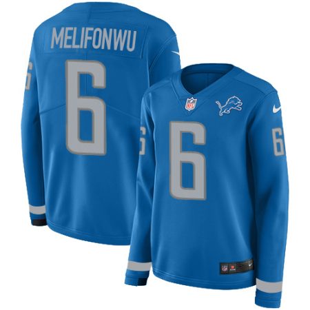 cheap Lions #6 Ifeatu Melifonwu Blue Team Color Women's Stitched NFL Limited Therma Long Sleeve Jersey