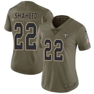 Saints #22 Rashid Shaheed Olive Women's Stitched NFL Limited 2017 Salute To Service Jersey