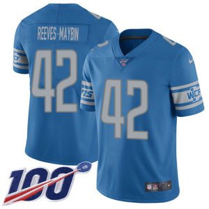 lions #42 jalen reeves-maybin blue team color youth stitched nfl 100th season vapor untouchable limited elite jersey