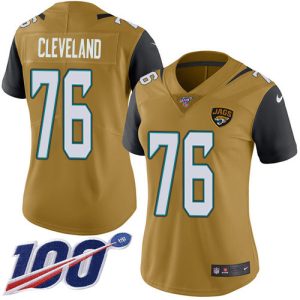 wholesale Jaguars #76 Ezra Cleveland Gold Women's Stitched NFL Limited Rush 100th Season Jersey