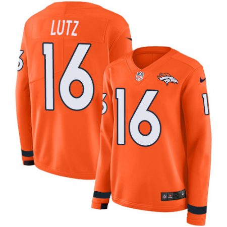 wholesale Broncos #16 Wil Lutz Orange Team Color Women's Stitched NFL Limited Therma Long Sleeve Jersey