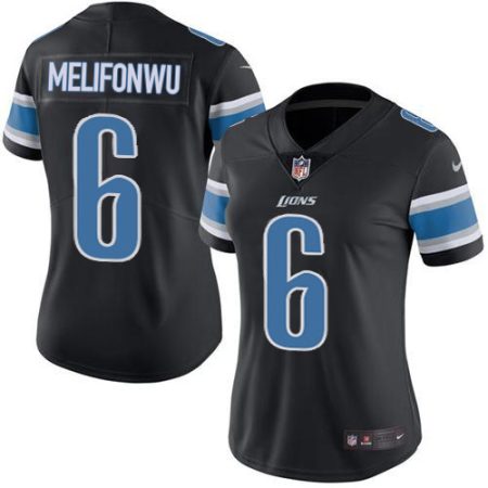 Lions #6 Ifeatu Melifonwu Black Women's Stitched NFL Limited Rush Jersey