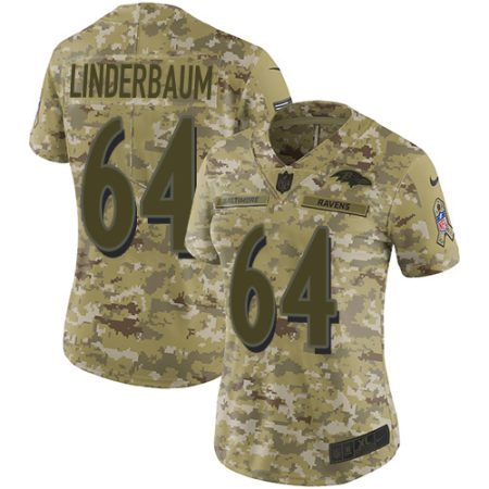 elite Ravens #64 Tyler Linderbaum Camo Women's Stitched NFL Limited 2018 Salute To Service Jersey