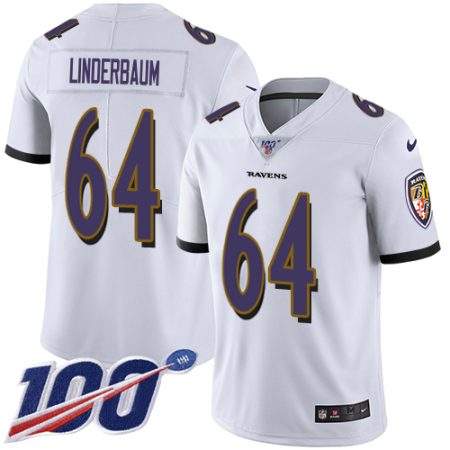 Ravens #64 Tyler Linderbaum White Youth Stitched NFL 100th Season Vapor Untouchable Limited Jersey