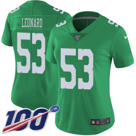 Eagles #53 Shaquille Leonard Green Women's Stitched NFL Limited Rush 100th Season Jersey