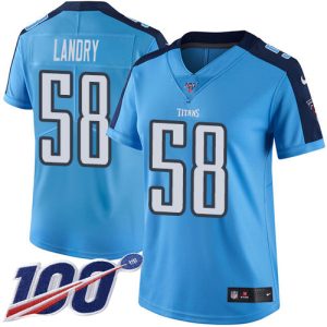 Titans #58 Harold Landry Light Blue Women's Stitched NFL Limited Rush 100th Season Jersey