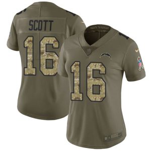 chargers #16 j.k. scott olive/camo women's stitched nfl limited 2017 salute to service cheap jersey