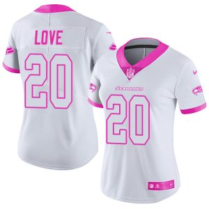 seahawks #20 julian love white/pink women's stitched nfl limited rush fashion elite jersey