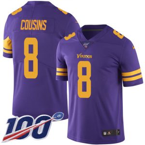 Vikings #8 Kirk Cousins Purple Youth Stitched NFL Limited Rush 100th Season Jersey