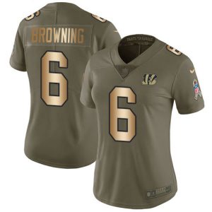 bengals #6 jake browning olive/gold women's stitched nfl limited 2017 salute to service cheap jersey