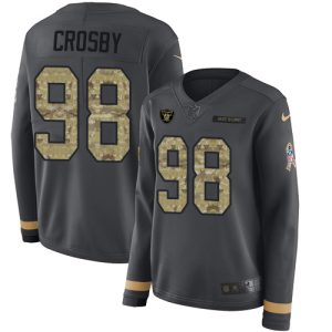 Raiders #98 Maxx Crosby Anthracite Salute to Service Women's Stitched NFL Limited Therma Long Sleeve Jersey