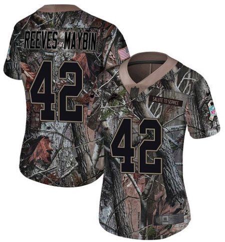 Lions #42 Jalen Reeves-Maybin Camo Women's Stitched NFL Limited Rush Realtree Jersey