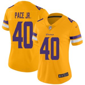 vikings #40 ivan pace jr. gold women's stitched nfl limited inverted legend elite jersey