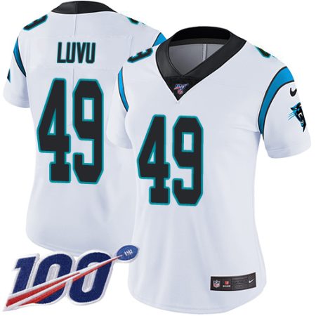 panthers #49 frankie luvu white women's stitched nfl 100th season vapor untouchable limited elite jersey