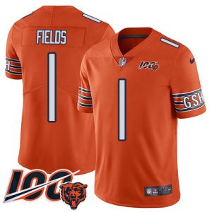 bears #1 justin fields orange men's stitched nfl limited rush 100th season cheap jersey