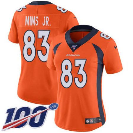 Broncos #83 Marvin Mims Jr. Orange Team Color Women's Stitched NFL 100th Season Vapor Untouchable Limited Jersey