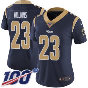 Rams #23 Kyren Williams Navy Blue Team Color Women's Stitched NFL 100th Season Vapor Limited Jersey