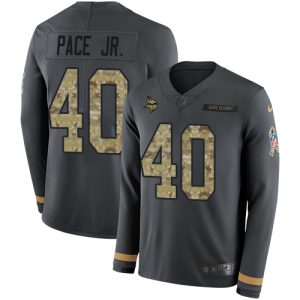 wholesale Vikings #40 Ivan Pace Jr. Anthracite Salute to Service Youth Stitched NFL Limited Therma Long Sleeve Jersey