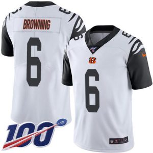 Bengals #6 Jake Browning White Men's Stitched NFL Limited Rush 100th Season Jersey