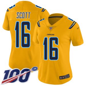 Chargers #16 J.K. Scott Gold Women's Stitched NFL Limited Inverted Legend 100th Season Jersey