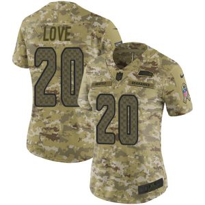 elite Seahawks #20 Julian Love Camo Women's Stitched NFL Limited 2018 Salute To Service Jersey