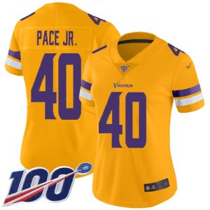 Vikings #40 Ivan Pace Jr. Gold Women's Stitched NFL Limited Inverted Legend 100th Season Jersey