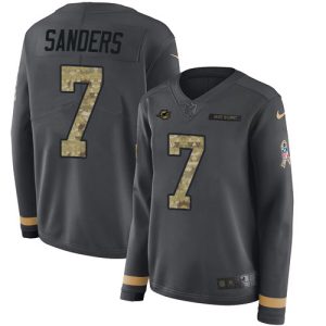 Dolphins #7 Jason Sanders Anthracite Salute to Service Women's Stitched NFL Limited Therma Long Sleeve Jersey