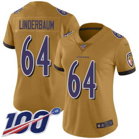 elite Ravens #64 Tyler Linderbaum Gold Women's Stitched NFL Limited Inverted Legend 100th Season Jersey