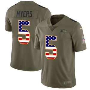 Seahawks #5 Jason Myers Olive/USA Flag Youth Stitched NFL Limited 2017 Salute To Service Jersey