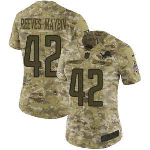 Lions #42 Jalen Reeves-Maybin Camo Women's Stitched NFL Limited 2018 Salute To Service Jersey