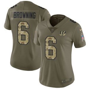 cheap Bengals #6 Jake Browning Olive/Camo Women's Stitched NFL Limited 2017 Salute To Service Jersey