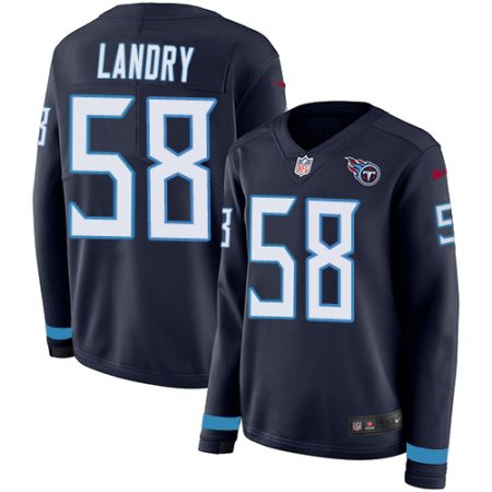 titans #58 harold landry navy blue team color women's stitched nfl limited therma long sleeve elite jersey