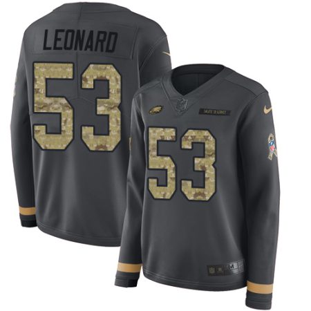 Eagles #53 Shaquille Leonard Anthracite Salute to Service Women's Stitched NFL Limited Therma Long Sleeve Jersey