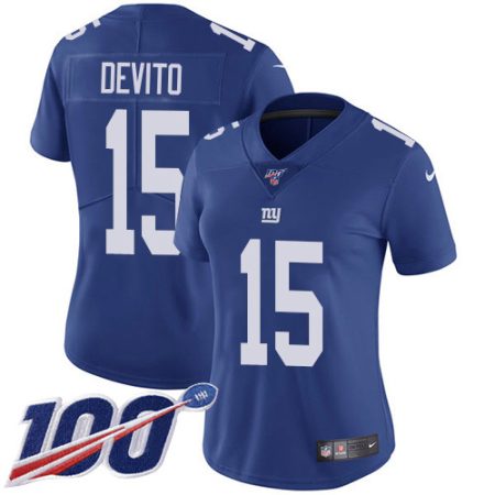 cheap Giants #15 Tommy DeVito Royal Blue Team Color Women's Stitched NFL 100th Season Vapor Untouchable Limited Jersey