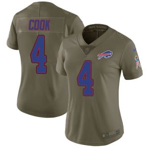 cheap Bills #4 James Cook Olive Women's Stitched NFL Limited 2017 Salute To Service Jersey