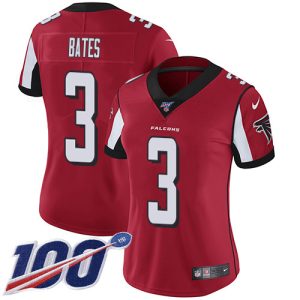 Falcons #3 Jessie Bates Red Team Color Stitched Women's NFL 100th Season Vapor Untouchable Limited Jersey