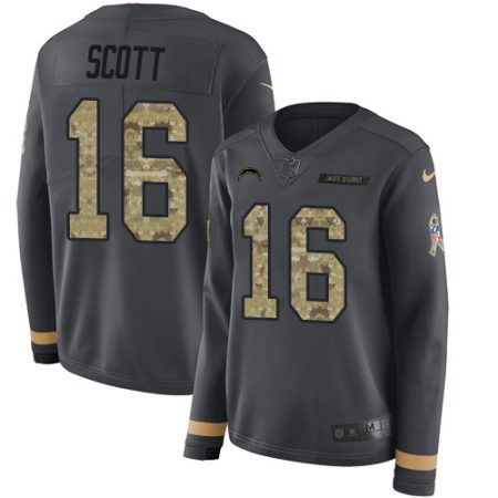 chargers #16 j.k. scott anthracite salute to service women's stitched nfl limited therma long sleeve cheap jersey