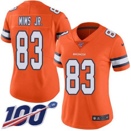 elite Broncos #83 Marvin Mims Jr. Orange Women's Stitched NFL Limited Rush 100th Season Jersey