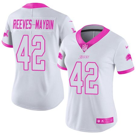 lions #42 jalen reeves-maybin white/pink women's stitched nfl limited rush fashion elite jersey