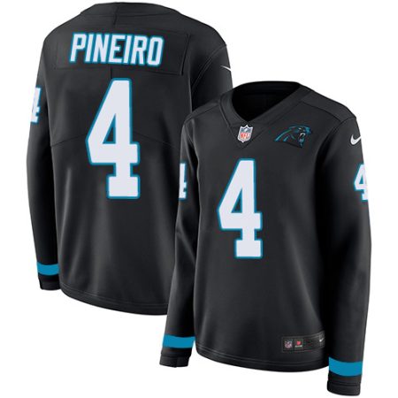 Panthers #4 Eddy Pineiro Black Team Color Women's Stitched NFL Limited Therma Long Sleeve Jersey