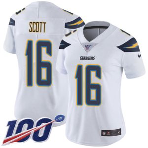 Chargers #16 J.K. Scott White Women's Stitched NFL 100th Season Vapor Limited Jersey