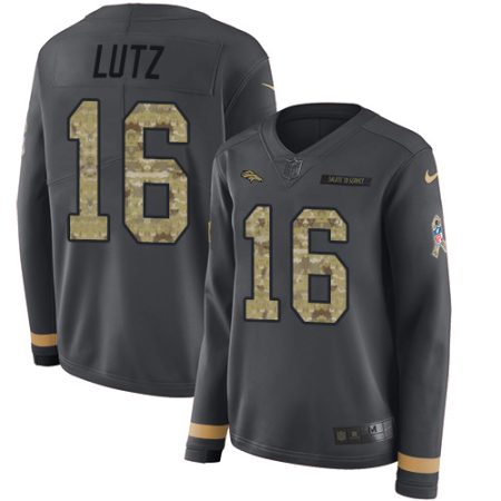 cheap Broncos #16 Wil Lutz Anthracite Salute to Service Women's Stitched NFL Limited Therma Long Sleeve Jersey