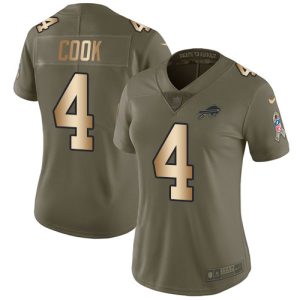 Bills #4 James Cook Olive/Gold Women's Stitched NFL Limited 2017 Salute To Service Jersey