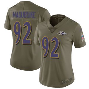 Ravens #92 Justin Madubuike Olive Women's Stitched NFL Limited 2017 Salute To Service Jersey