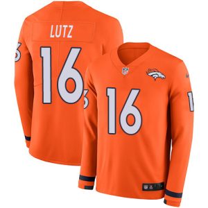 Broncos #16 Wil Lutz Orange Team Color Youth Stitched NFL Limited Therma Long Sleeve Jersey